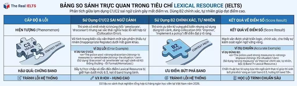 So sánh lỗi từ vựng nâng cao và cách dùng collocation chuẩn xác IELTS