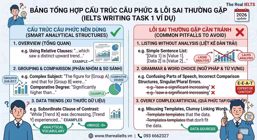 Bảng từ vựng và cấu trúc ngữ pháp quan trọng cho IELTS Writing Task 1