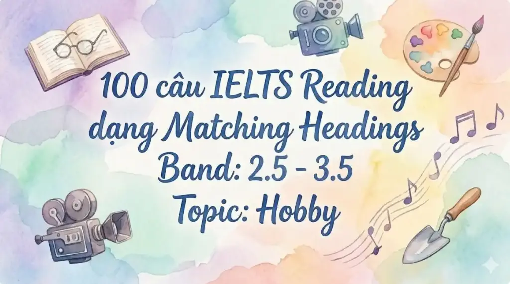 100 câu IELTS Reading dạng Matching Headings Band: 2.5 - 3.5 Topic: Hobby