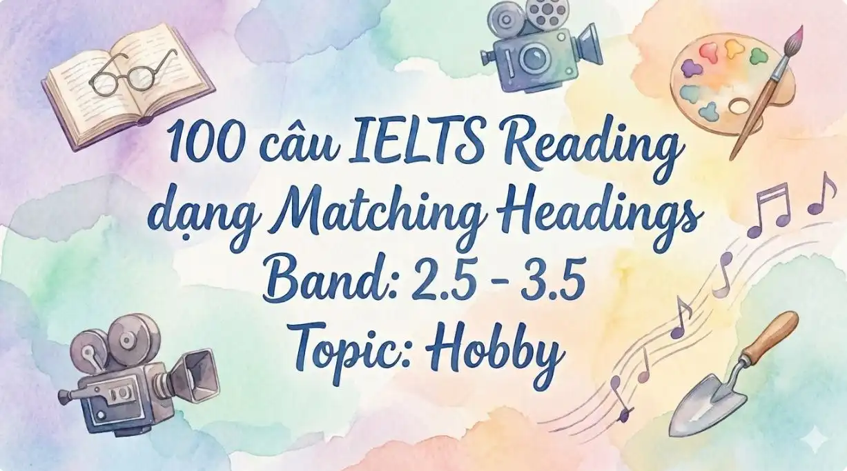 100 câu IELTS Reading dạng Matching Headings Band: 2.5 - 3.5 Topic: Hobby