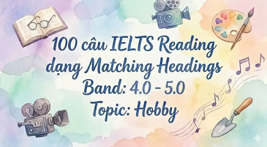 100 câu IELTS Reading dạng Matching Headings Band: 4.0 - 5.0 Topic: Hobby