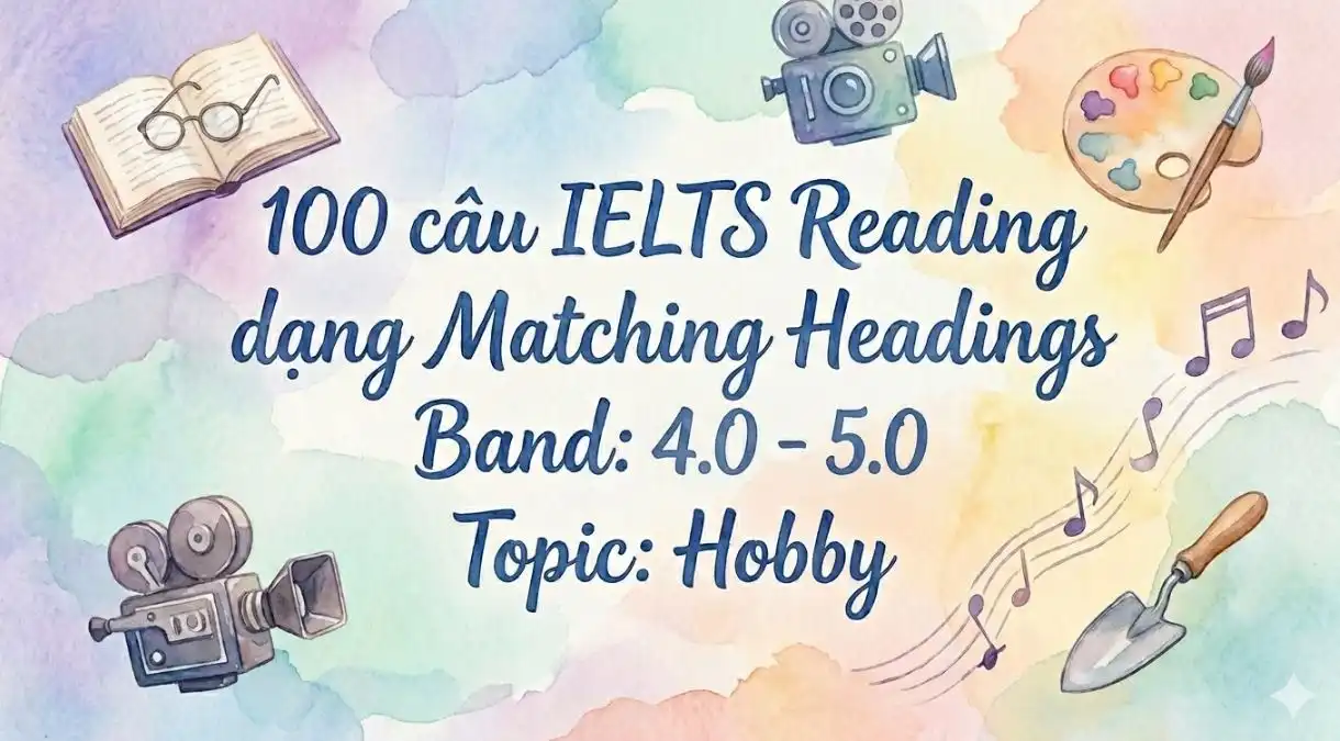 100 câu IELTS Reading dạng Matching Headings Band: 4.0 - 5.0 Topic: Hobby